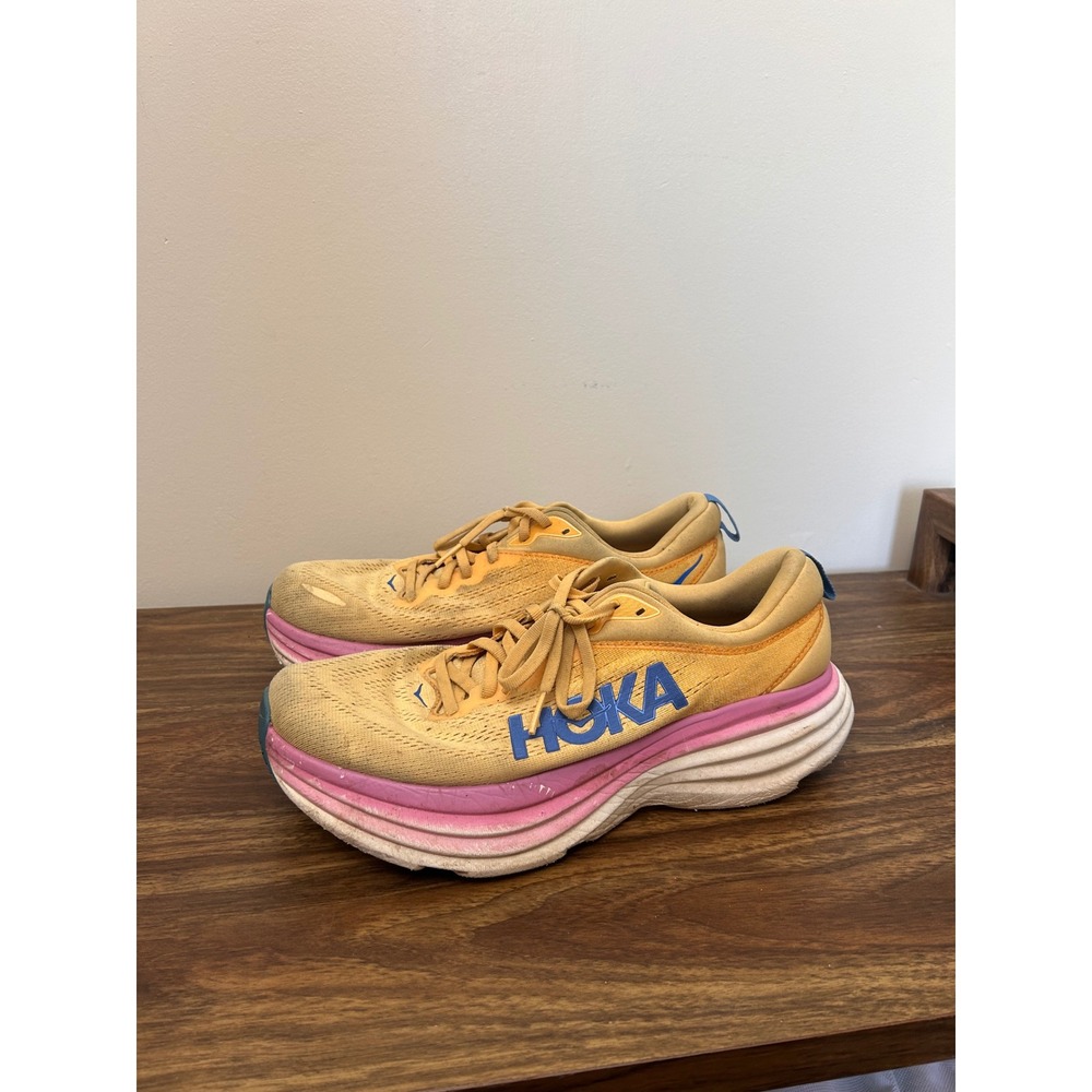Hoka Bondi 8 Women Running Shoes 10B Impala Cyclamen Yellow Pink 1127952 ICYC